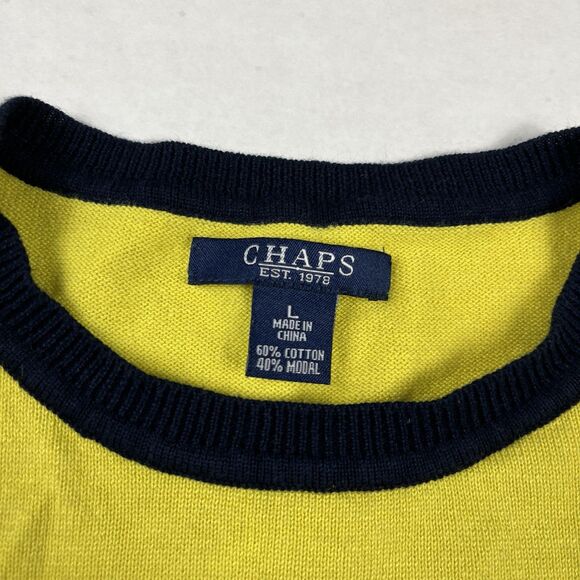 Chaps Sweater L Rainbow Stripe Cotton Blend Pullover Knit Colorblock 3/4 Sleeve - Picture 4 of 9